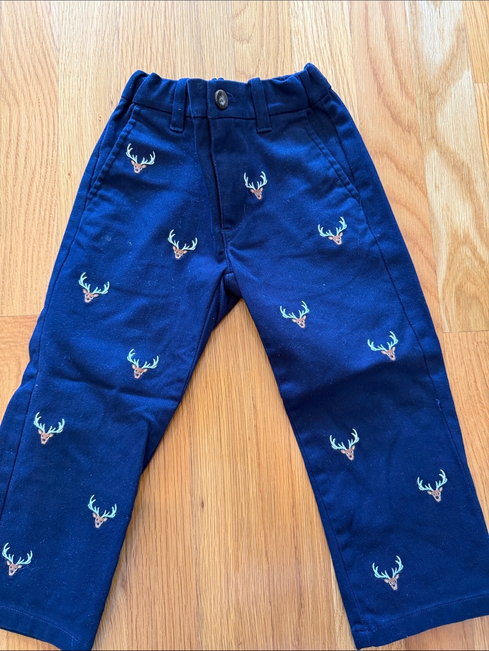Janie and Jack Navy Deer Embroidered Kids Pants